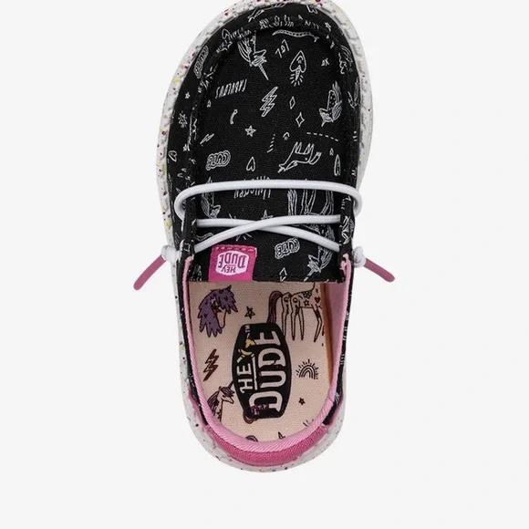 Hey Dude Black Shoes with Pink Accents and Unicorn Print Y2 - Picture 4 of 5
